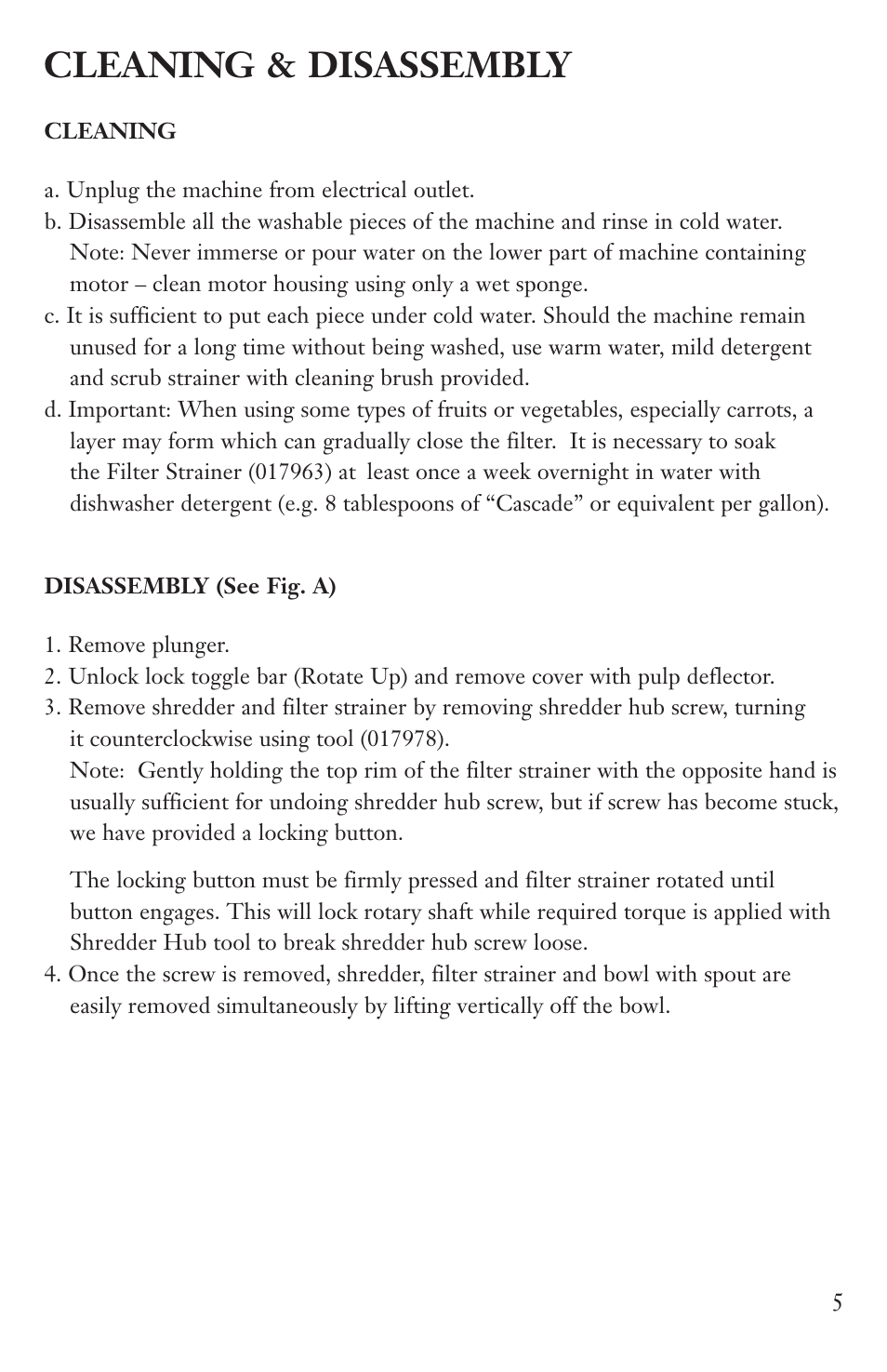 Cleaning & disassembly | Waring JE2000 User Manual | Page 5 / 13