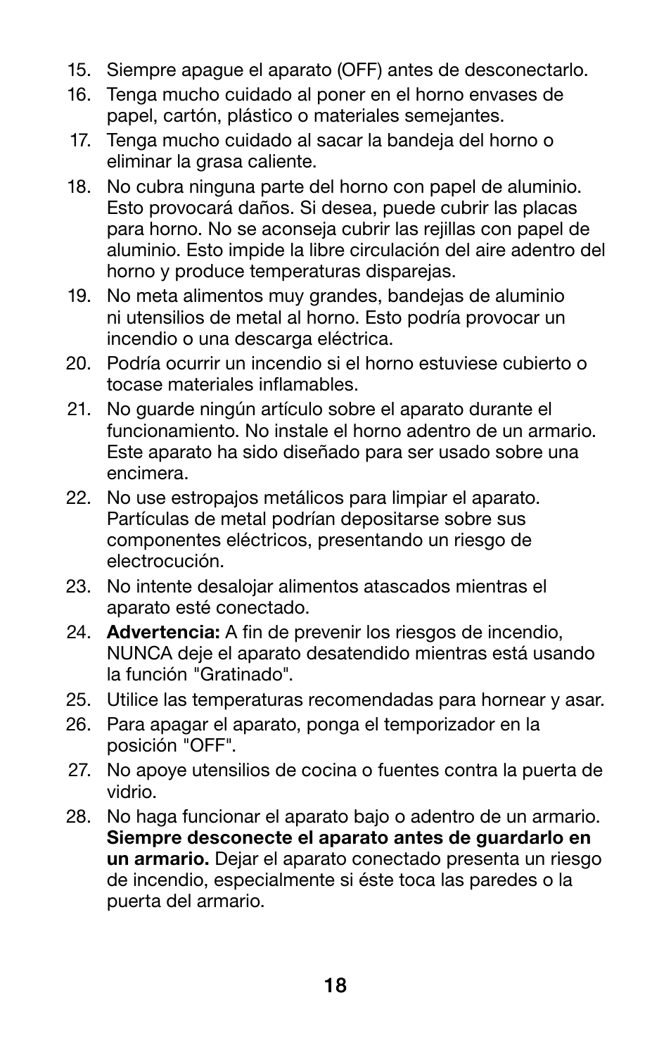 Waring WCO250X User Manual | Page 18 / 48