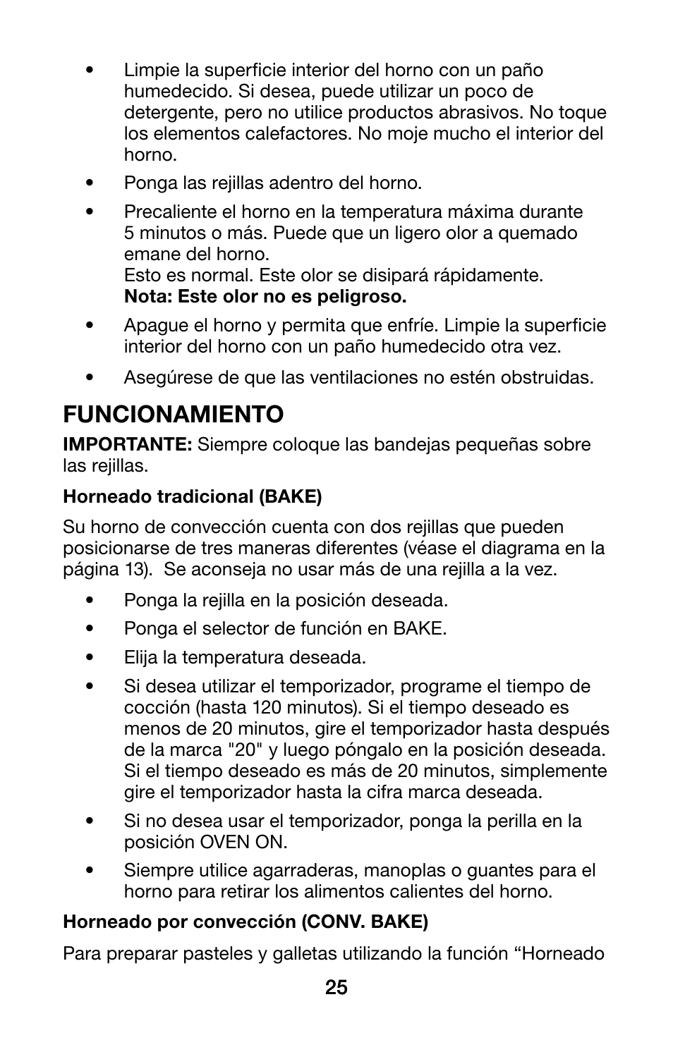 Funcionamiento | Waring WCO250X User Manual | Page 25 / 48