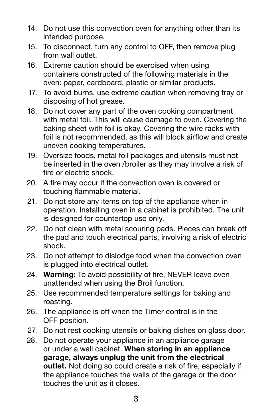 Waring WCO250X User Manual | Page 3 / 48