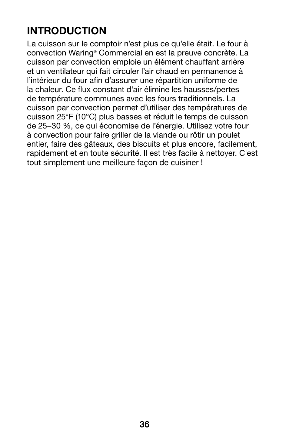 Introduction | Waring WCO250X User Manual | Page 36 / 48