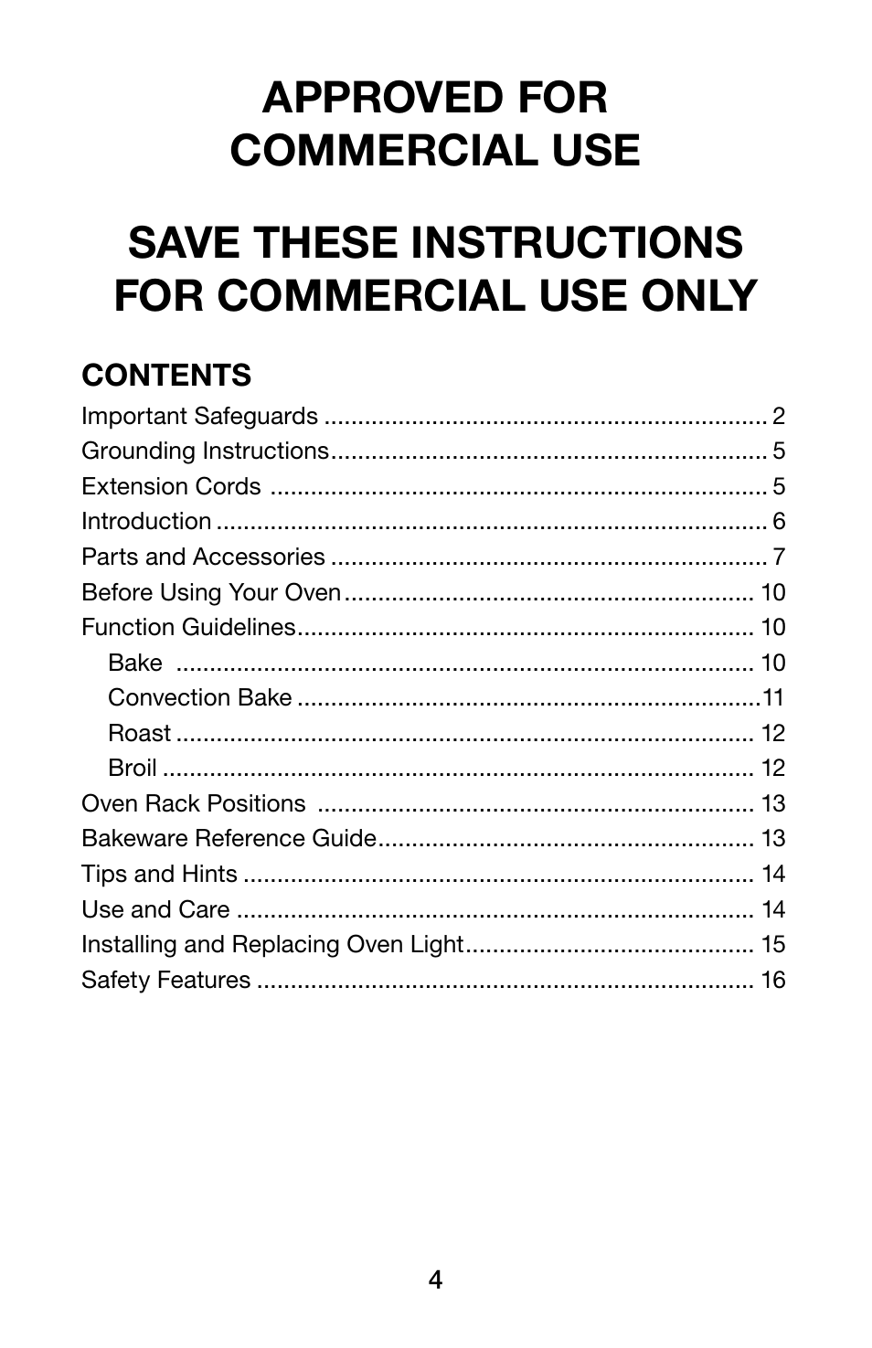 Waring WCO250X User Manual | Page 4 / 48