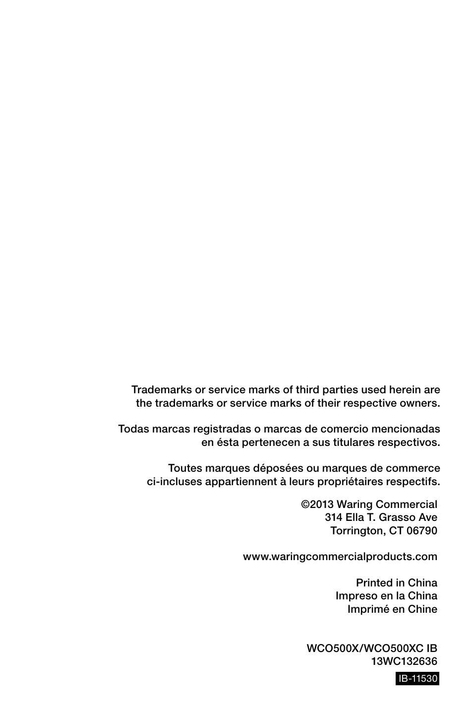 Waring WCO500X User Manual | Page 44 / 44