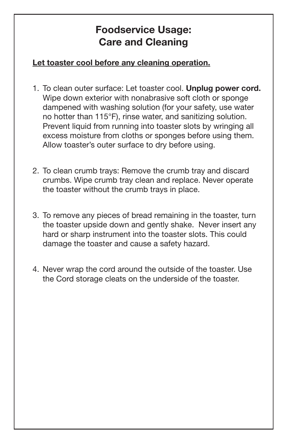 Foodservice usage: care and cleaning | Waring WCT708 User Manual | Page 6 / 8