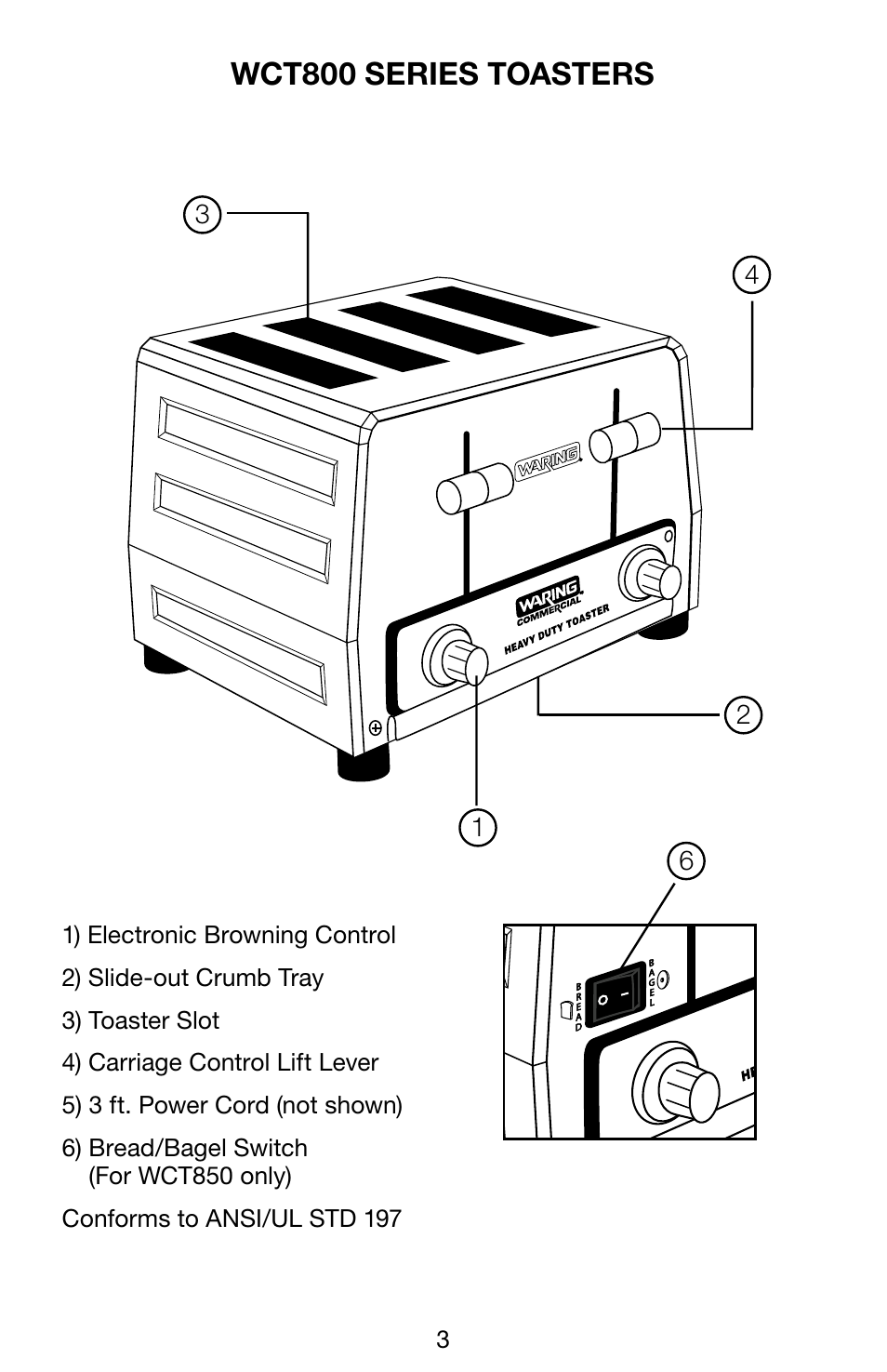 Wct800 series toasters | Waring WCT850 User Manual | Page 3 / 20