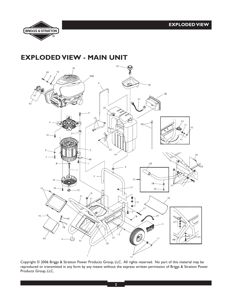 Exploded view - main unit | Briggs & Stratton Elite 01894-1 User Manual | Page 2 / 6