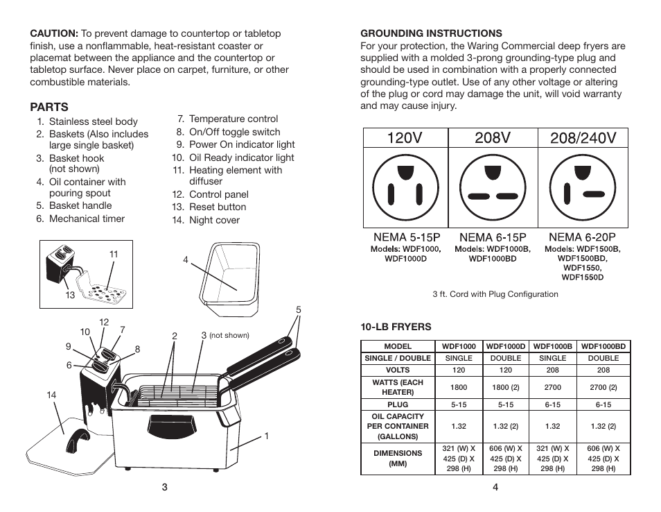 Parts | Waring WDF1550D User Manual | Page 3 / 7