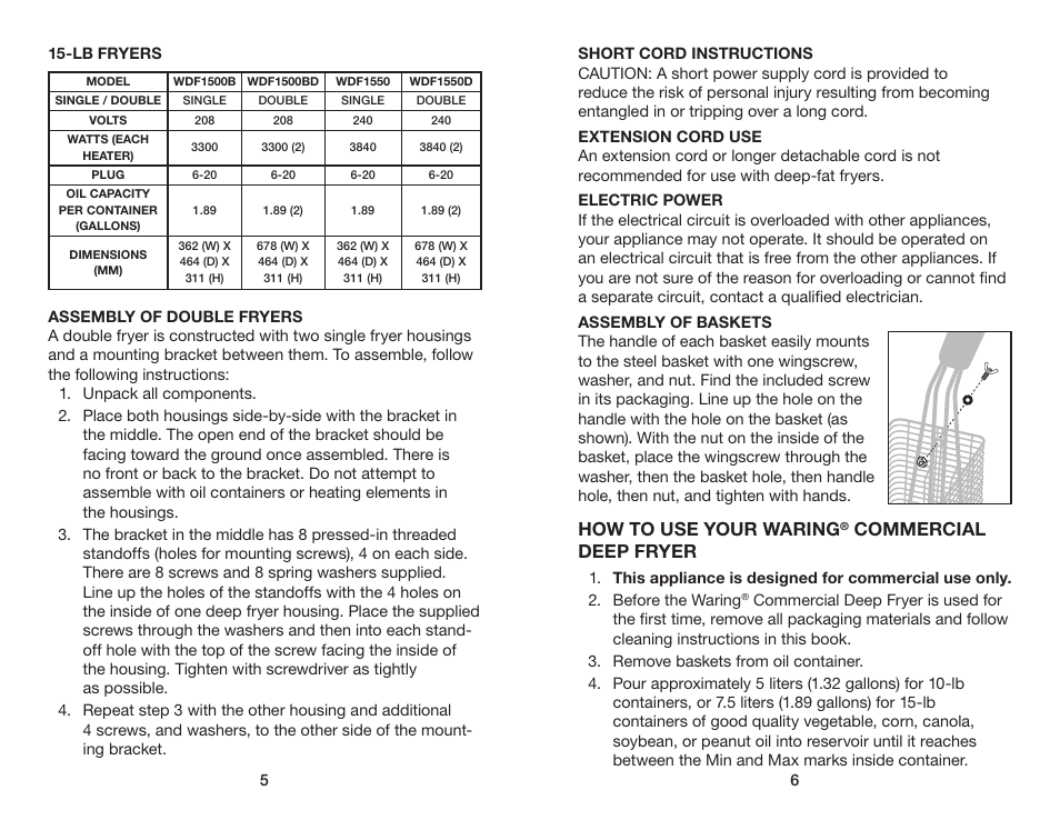 How to use your waring, Commercial deep fryer | Waring WDF1550D User Manual | Page 4 / 7