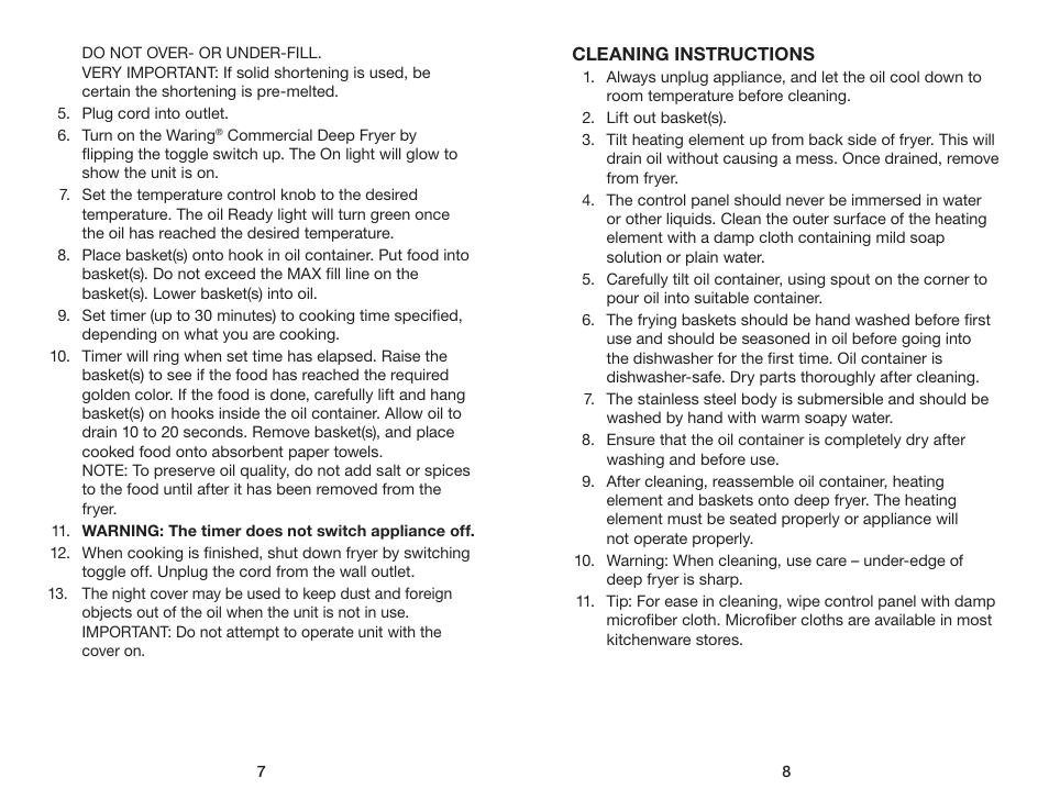 Waring WDF1550D User Manual | Page 5 / 7