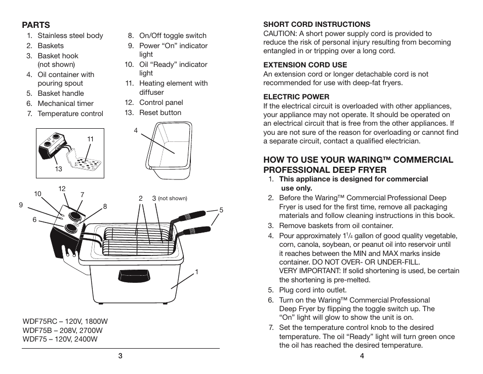 Waring WDF75RC User Manual | Page 3 / 7