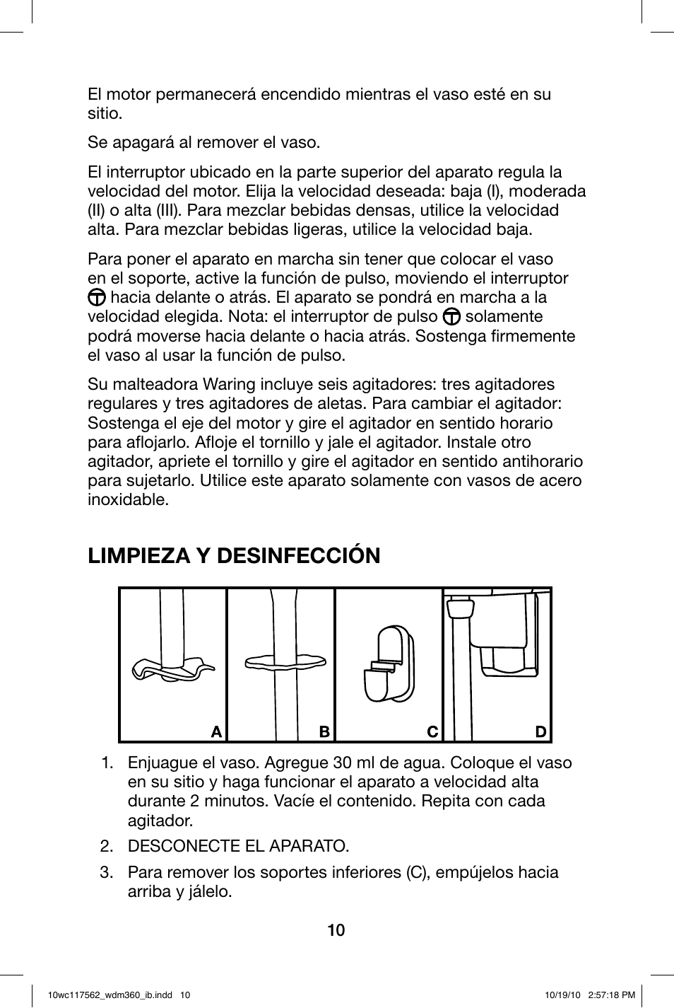 Limpieza y desinfección | Waring WDM360 User Manual | Page 10 / 20