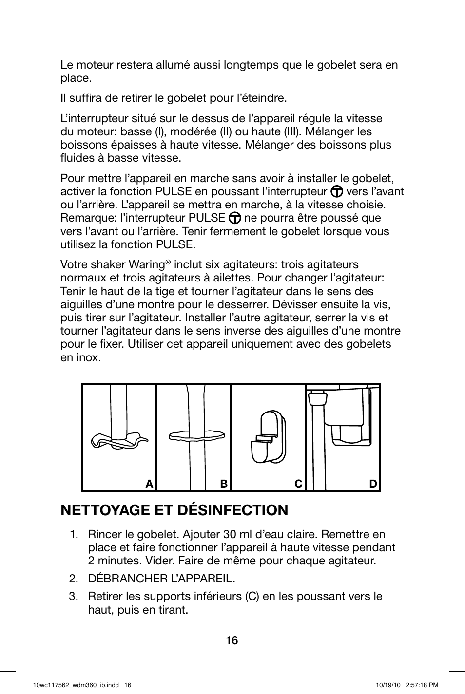 Nettoyage et désinfection | Waring WDM360 User Manual | Page 16 / 20