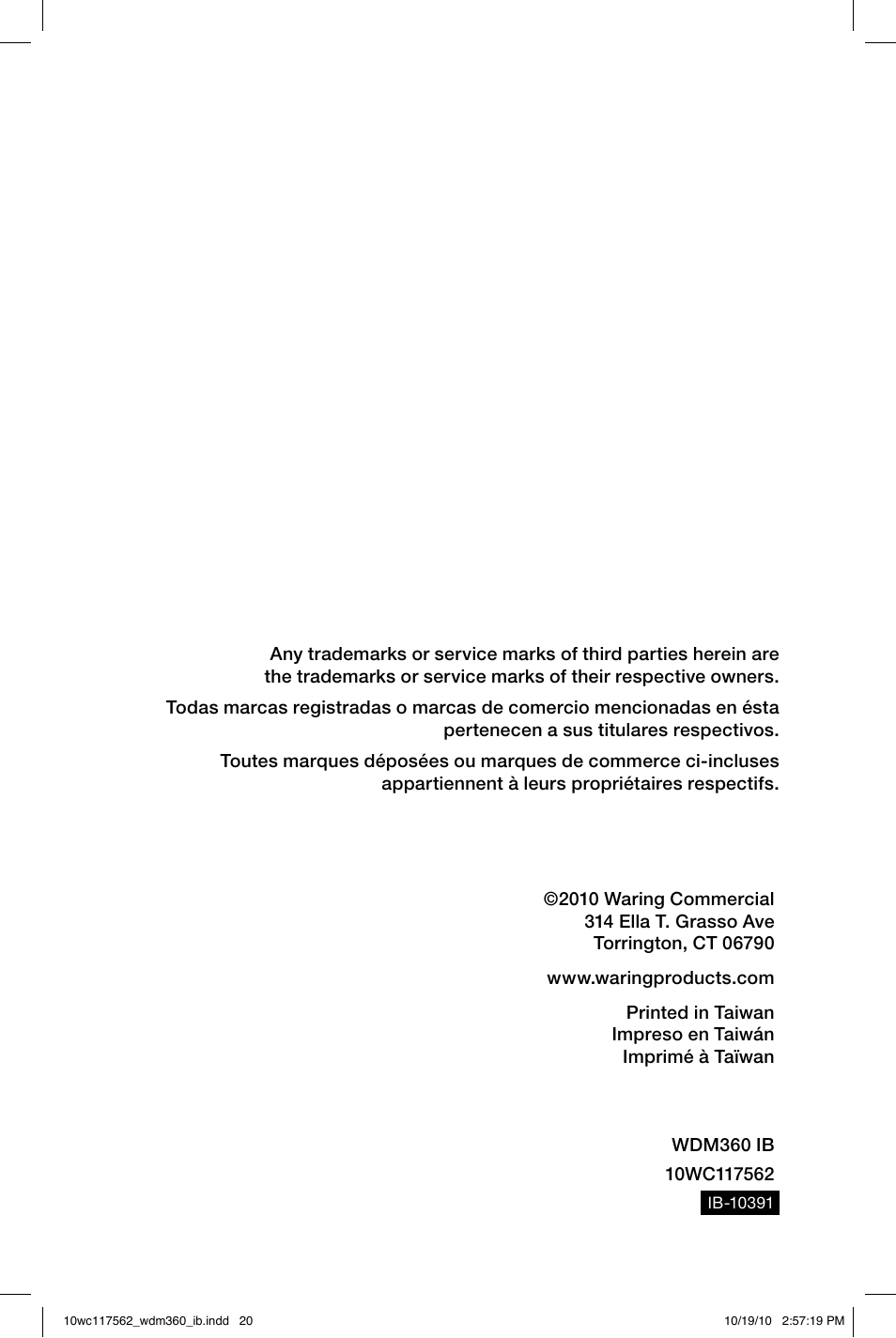 Waring WDM360 User Manual | Page 20 / 20