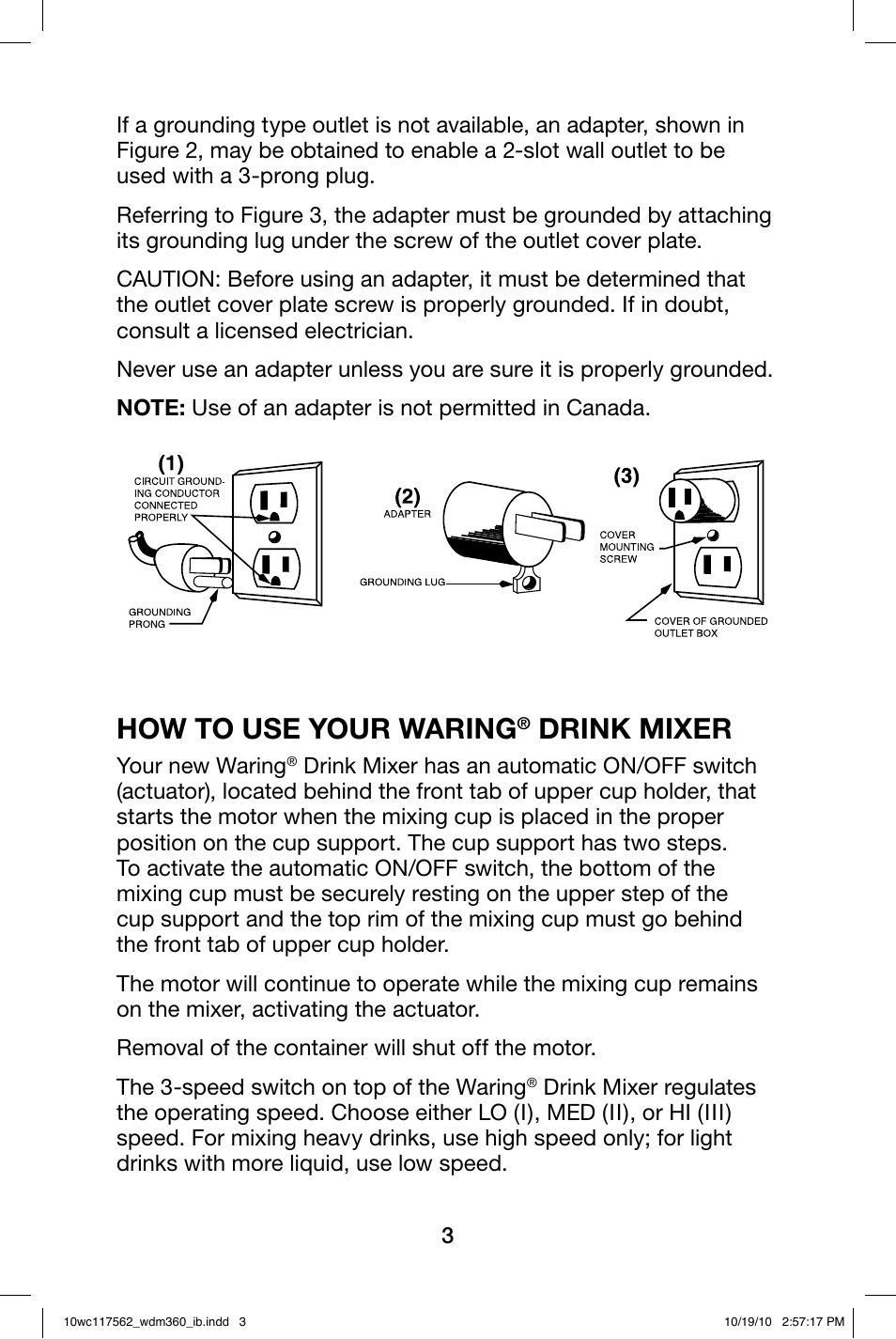 How to use your waring, Drink mixer | Waring WDM360 User Manual | Page 3 / 20