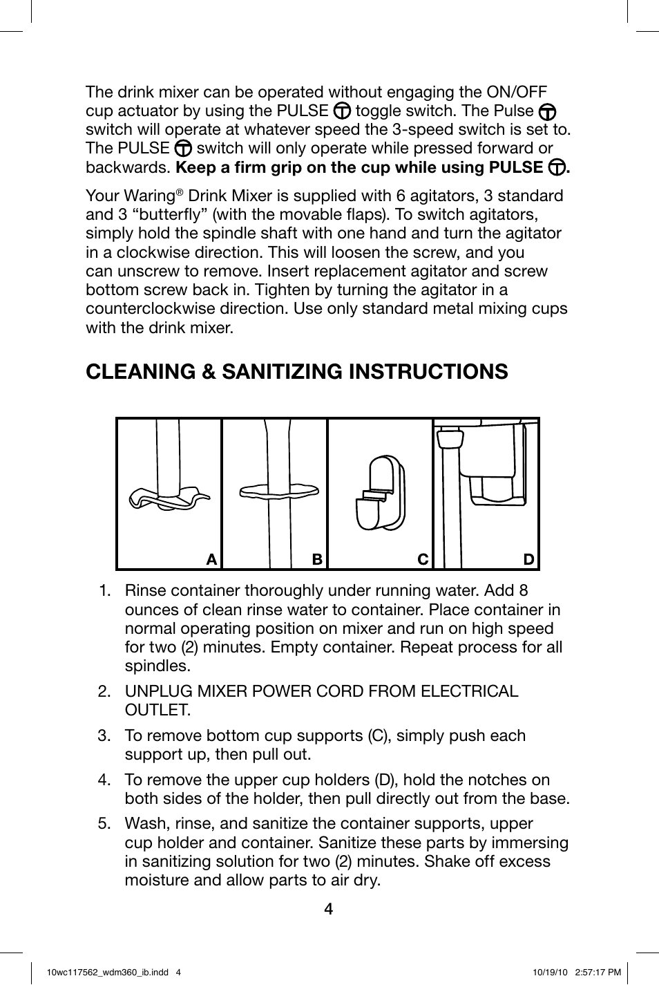 Cleaning & sanitizing instructions | Waring WDM360 User Manual | Page 4 / 20