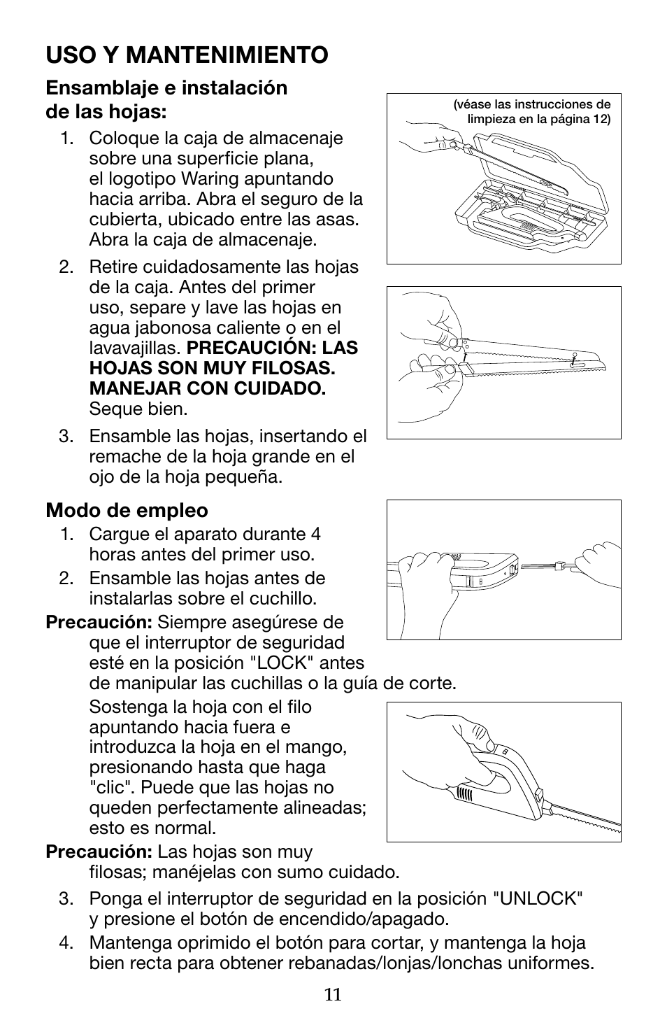 Uso y mantenimiento | Waring WEK200 User Manual | Page 11 / 20