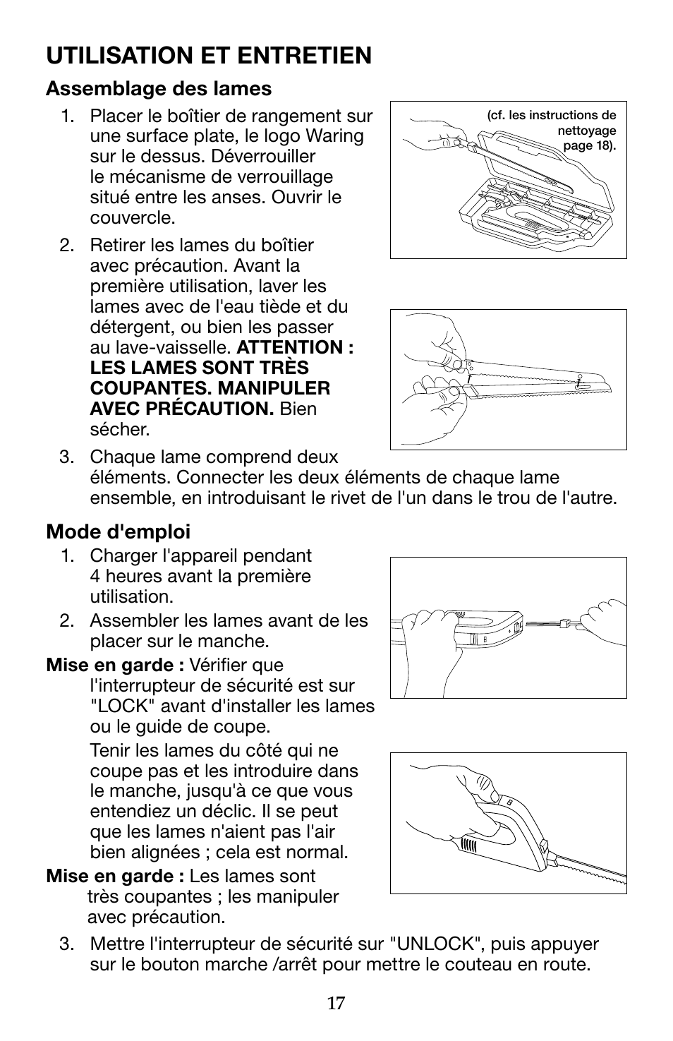 Utilisation et entretien | Waring WEK200 User Manual | Page 17 / 20