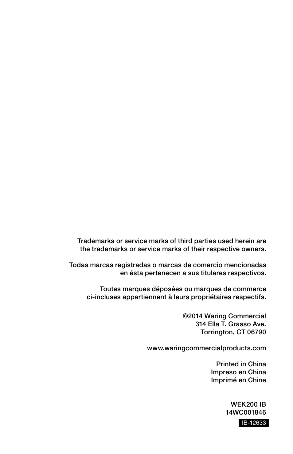 Waring WEK200 User Manual | Page 20 / 20