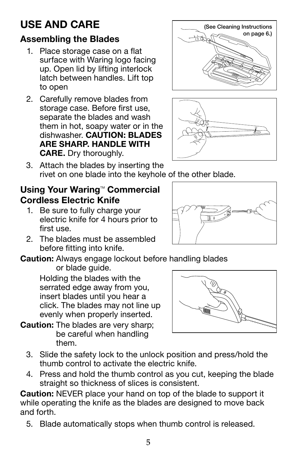 Use and care | Waring WEK200 User Manual | Page 5 / 20