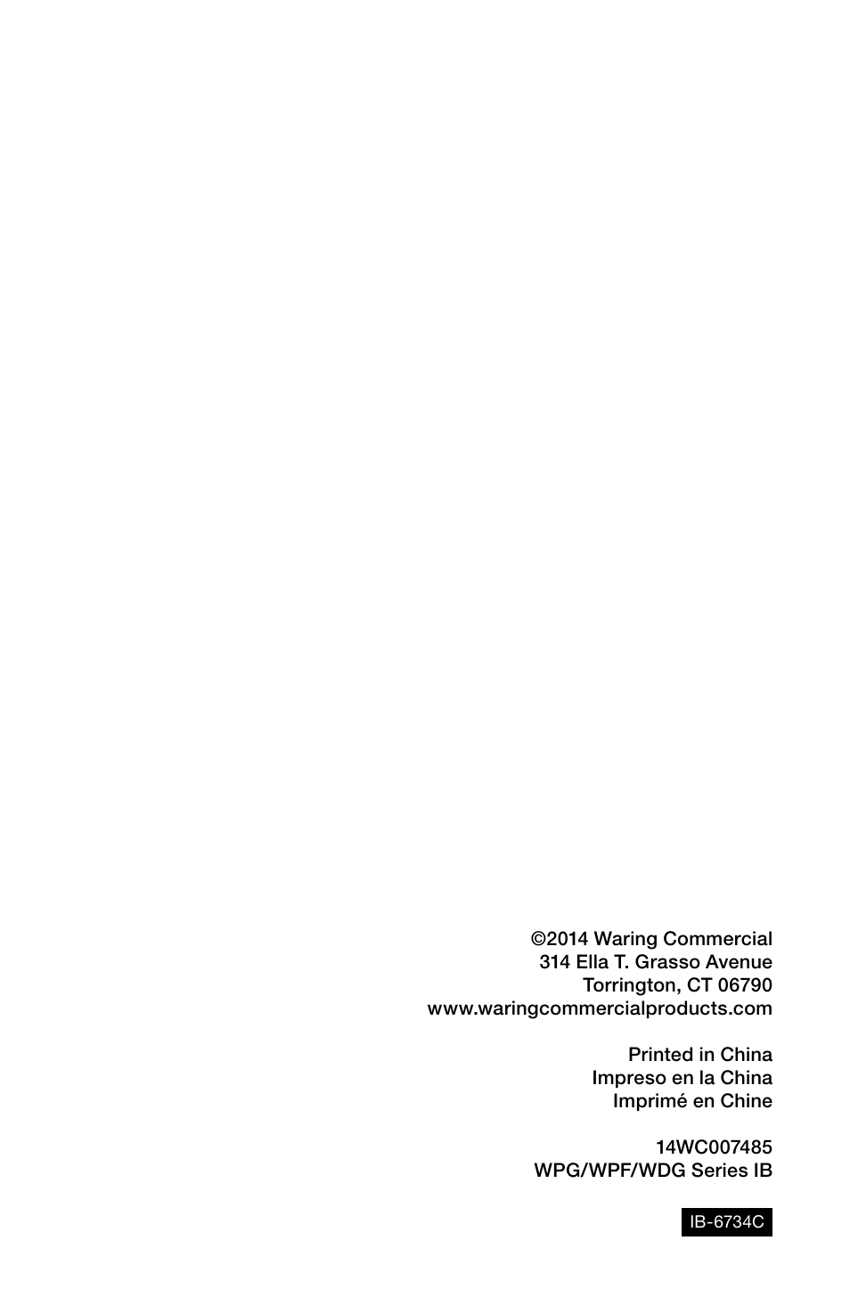 Waring WFG275 User Manual | Page 11 / 11