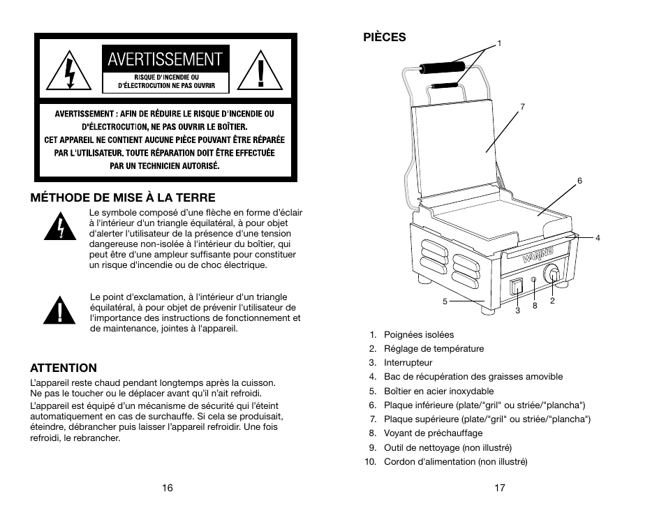 Waring WFG275 User Manual | Page 9 / 11