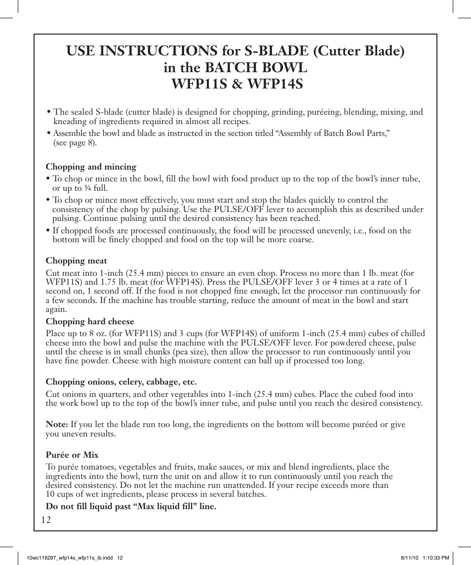 Waring WFP14S User Manual | Page 12 / 56