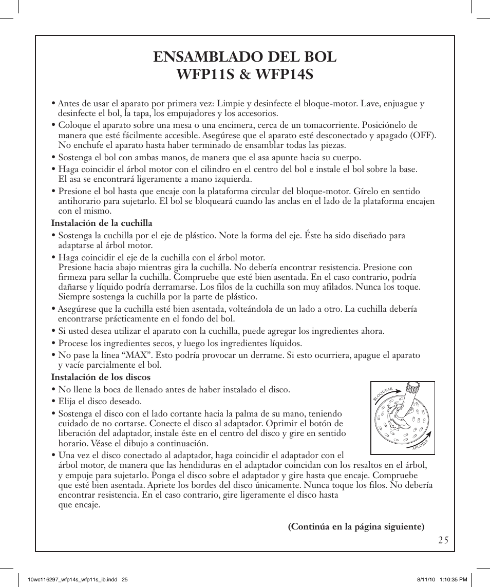 Ensamblado del bol wfp11s & wfp14s | Waring WFP14S User Manual | Page 25 / 56