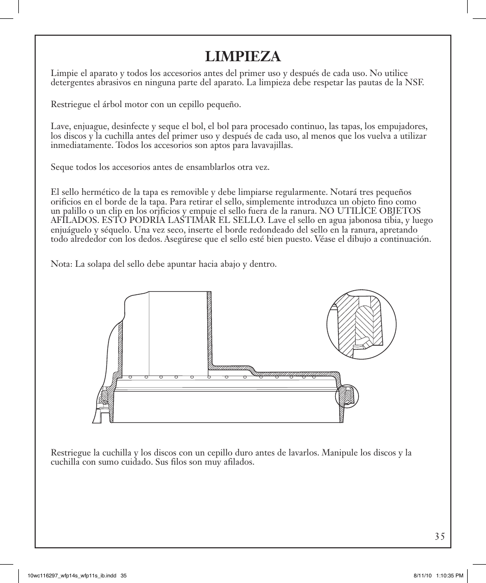 Limpieza | Waring WFP14S User Manual | Page 35 / 56