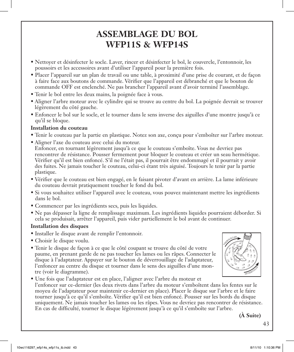 Assemblage du bol wfp11s & wfp14s | Waring WFP14S User Manual | Page 43 / 56