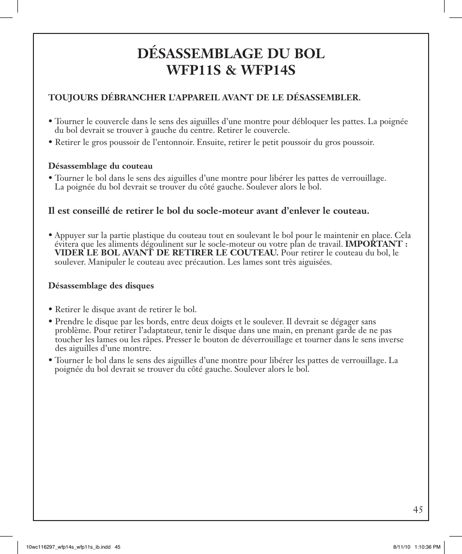 Désassemblage du bol wfp11s & wfp14s | Waring WFP14S User Manual | Page 45 / 56