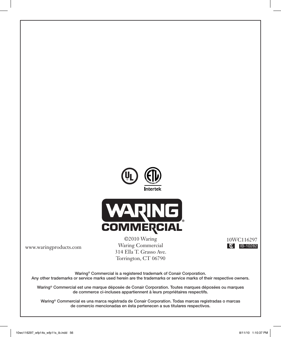 Waring WFP14S User Manual | Page 56 / 56
