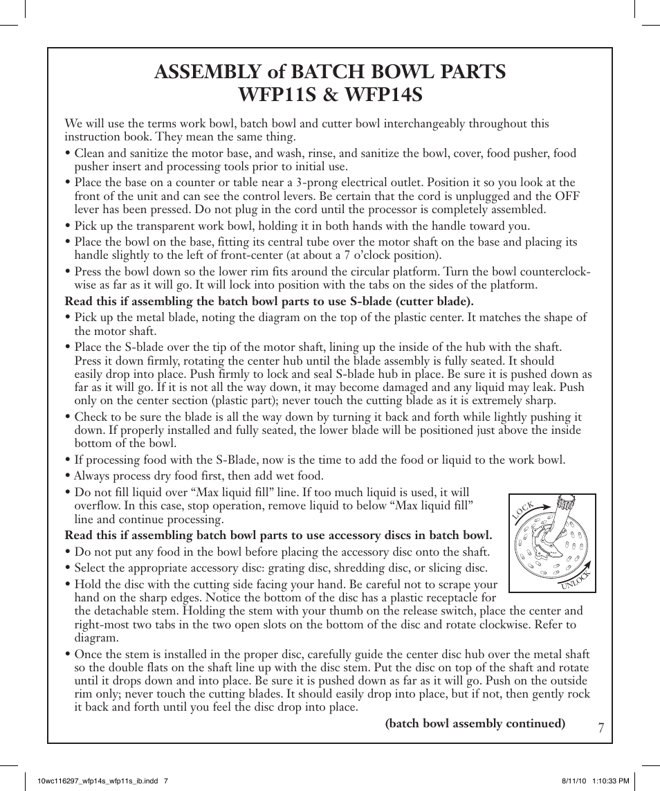 Assembly of batch bowl parts wfp11s & wfp14s | Waring WFP14S User Manual | Page 7 / 56
