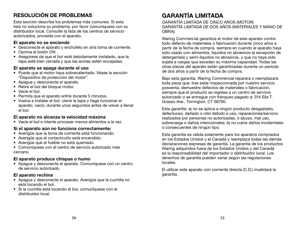 Garantía limitada | Waring WFP14SW User Manual | Page 26 / 27