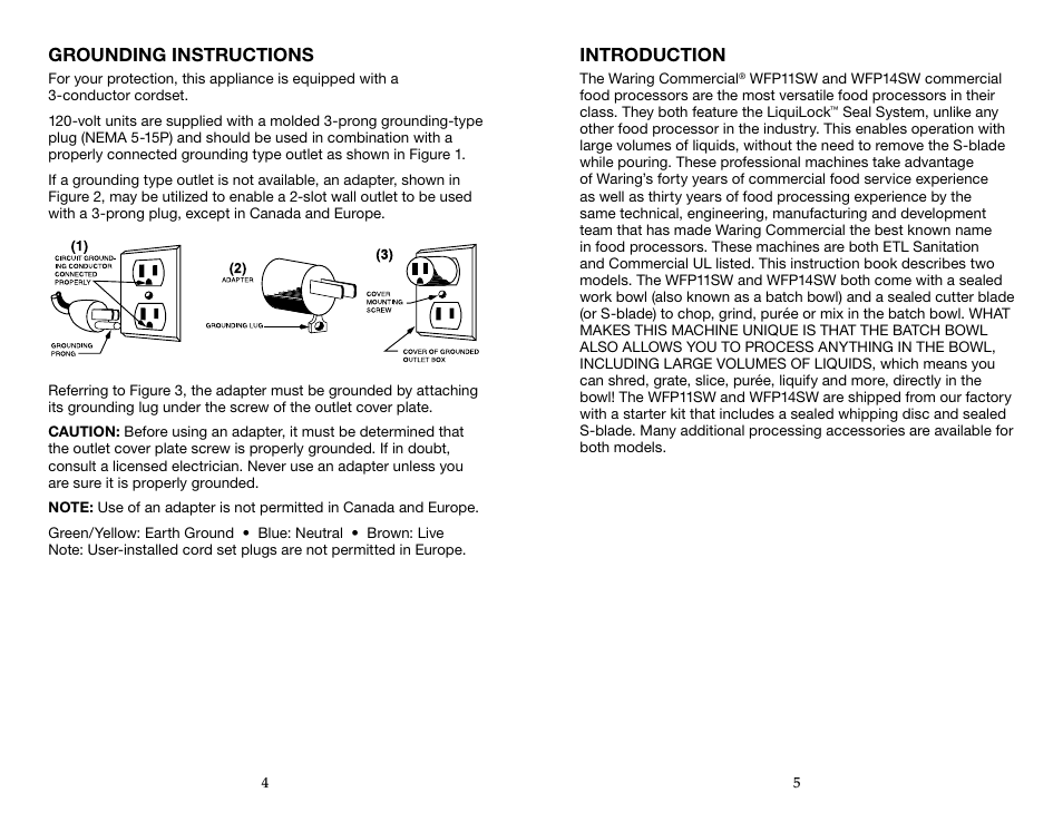 Waring WFP14SW User Manual | Page 3 / 27