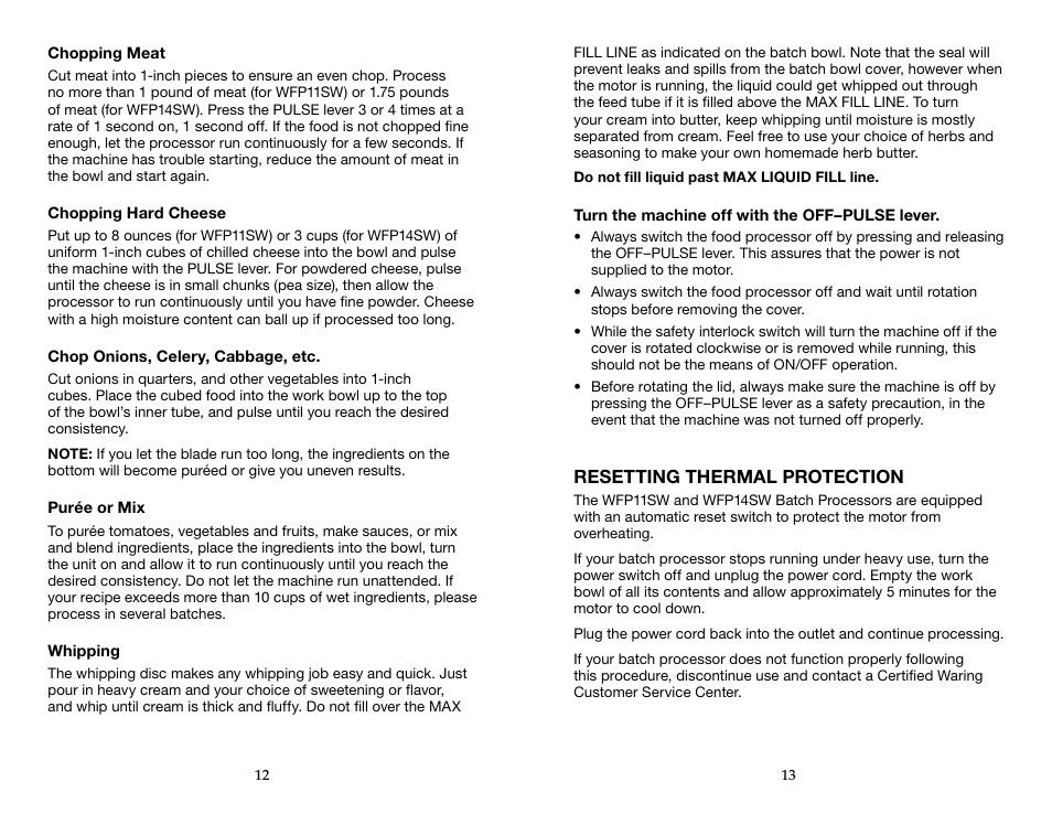 Waring WFP14SW User Manual | Page 7 / 27