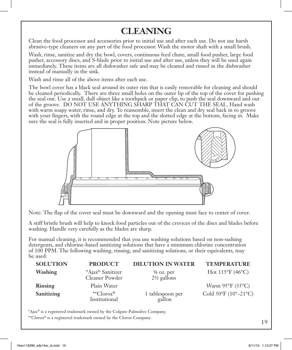 Cleaning | Waring WFP14SC User Manual | Page 19 / 60