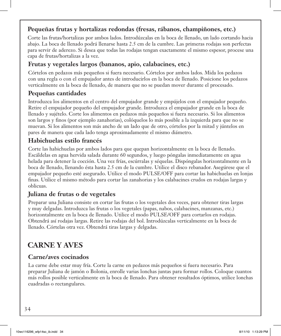 Carne y aves | Waring WFP14SC User Manual | Page 34 / 60