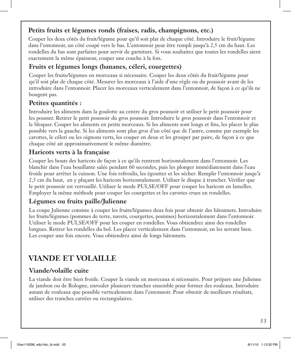 Viande et volaille | Waring WFP14SC User Manual | Page 53 / 60