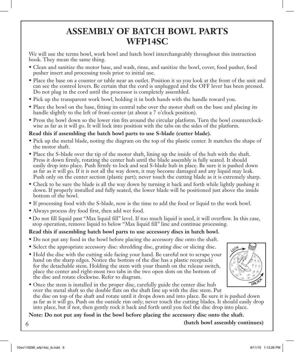 Assembly of batch bowl parts wfp14sc | Waring WFP14SC User Manual | Page 6 / 60