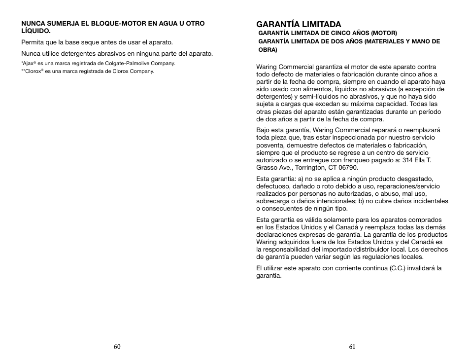 Garantía limitada | Waring WFP16S User Manual | Page 31 / 33