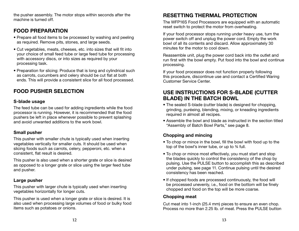 Waring WFP16S User Manual | Page 7 / 33