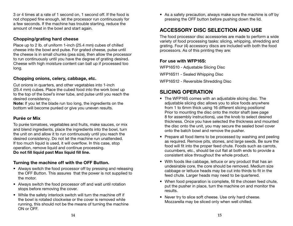 Waring WFP16S User Manual | Page 8 / 33