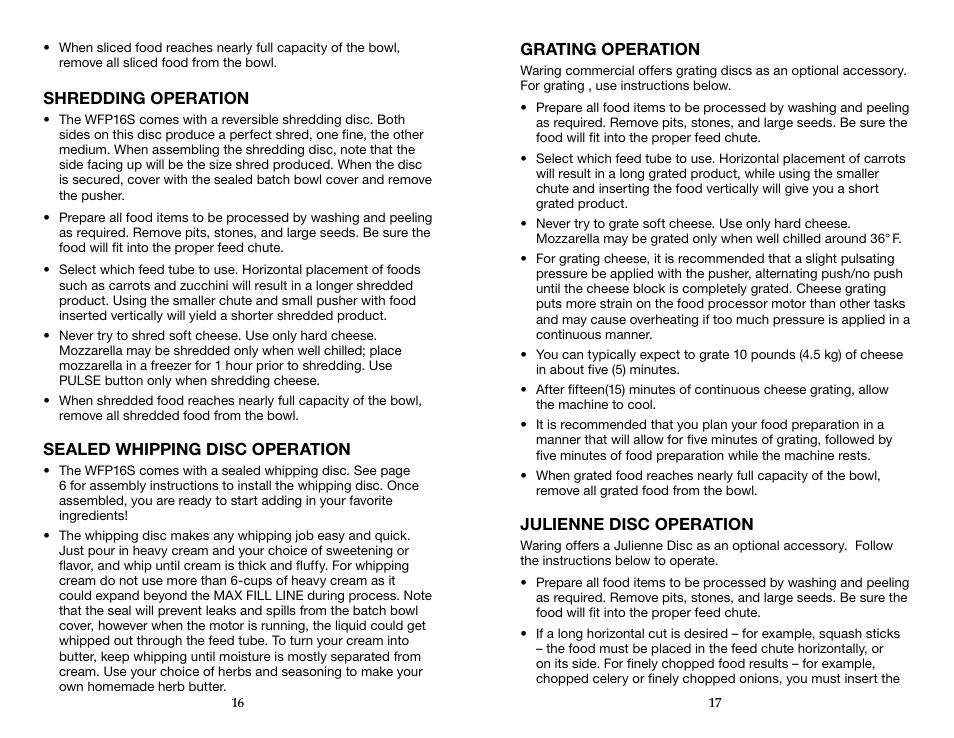 Waring WFP16S User Manual | Page 9 / 33