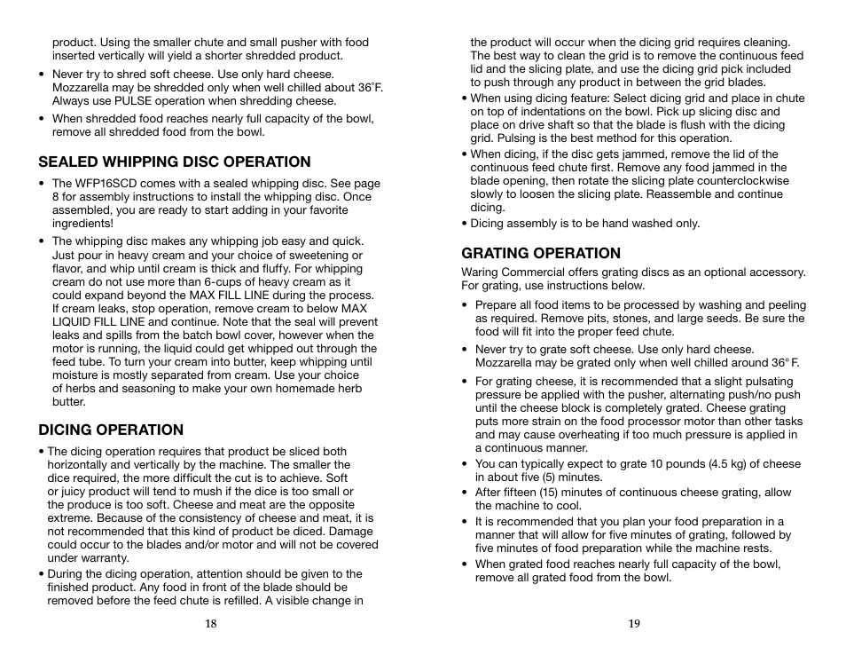 Waring WFP16SCD User Manual | Page 10 / 35