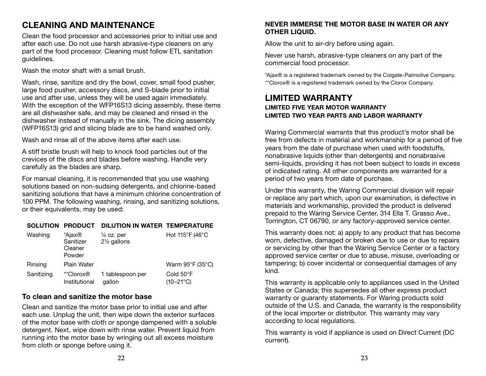 Waring WFP16SCD User Manual | Page 12 / 35