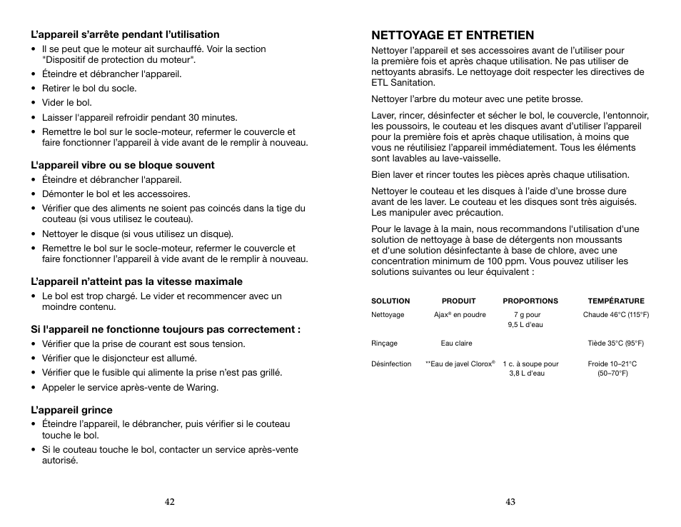 Nettoyage et entretien | Waring WFP16SCD User Manual | Page 22 / 35