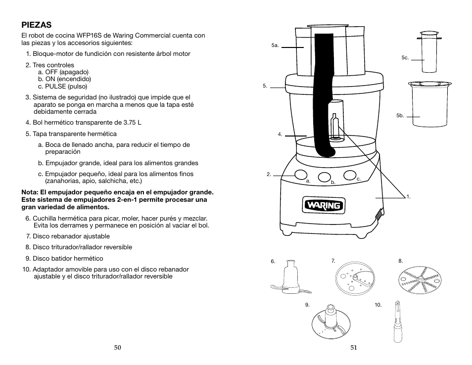 Piezas | Waring WFP16SCD User Manual | Page 26 / 35