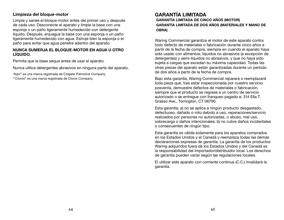 Garantía limitada | Waring WFP16SCD User Manual | Page 33 / 35