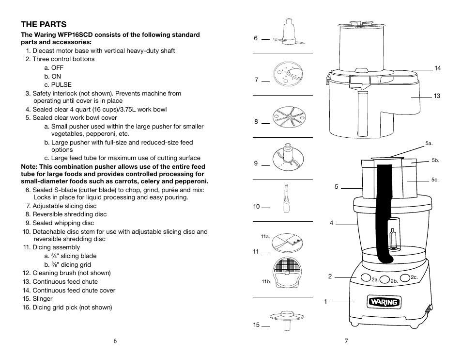 The parts | Waring WFP16SCD User Manual | Page 4 / 35