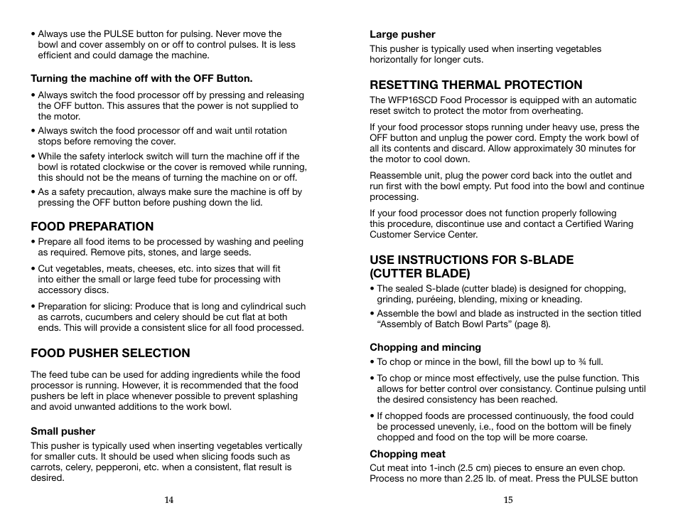 Waring WFP16SCD User Manual | Page 8 / 35